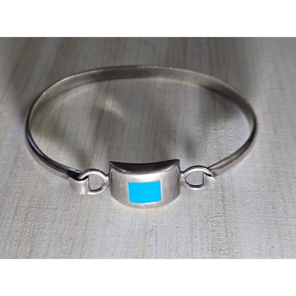 Vintage Taxco Mexico TI-269 Turquoise Inlay .925 Sterling Silver Bracelet